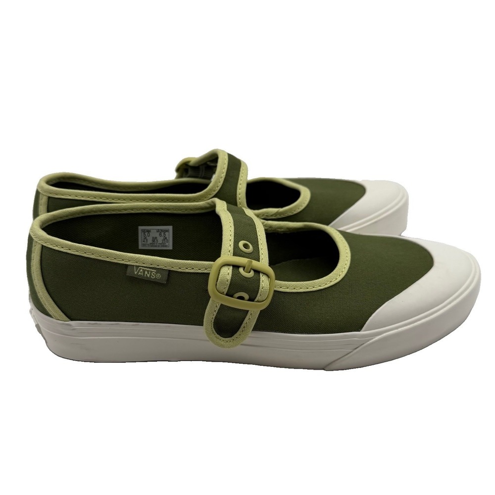 Vans Mary Jane Shoes Women's 6.5 Ballerina Green Canvas Buckle Strap Sneakers